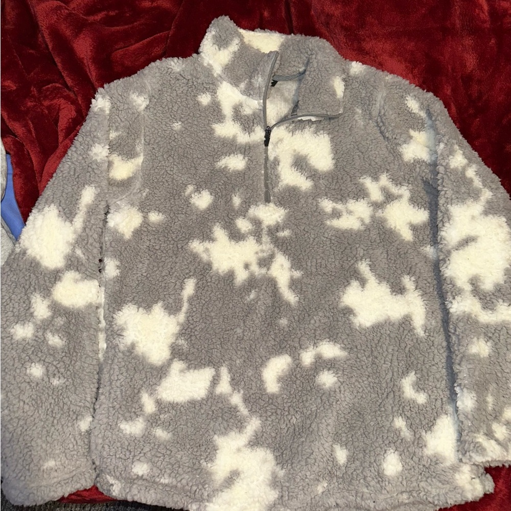 Cozy Gray and White Sherpa Pullover